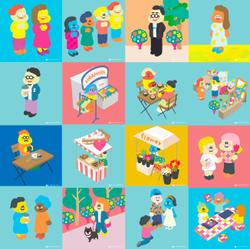 イベント会場の広告物イラスト。