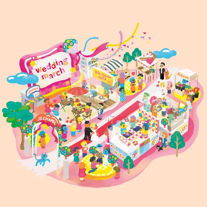 イベント会場の広告物イラスト。